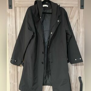Black Hooded Raincoat ⛈️ Very awesome! Snap, zip, button, pockets! Great coat!